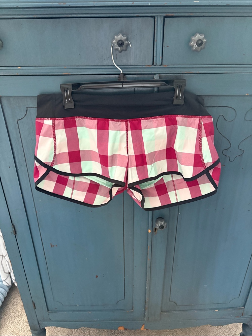 Lululemon Women’s Pink Plaid Active Shorts with Black Waistband